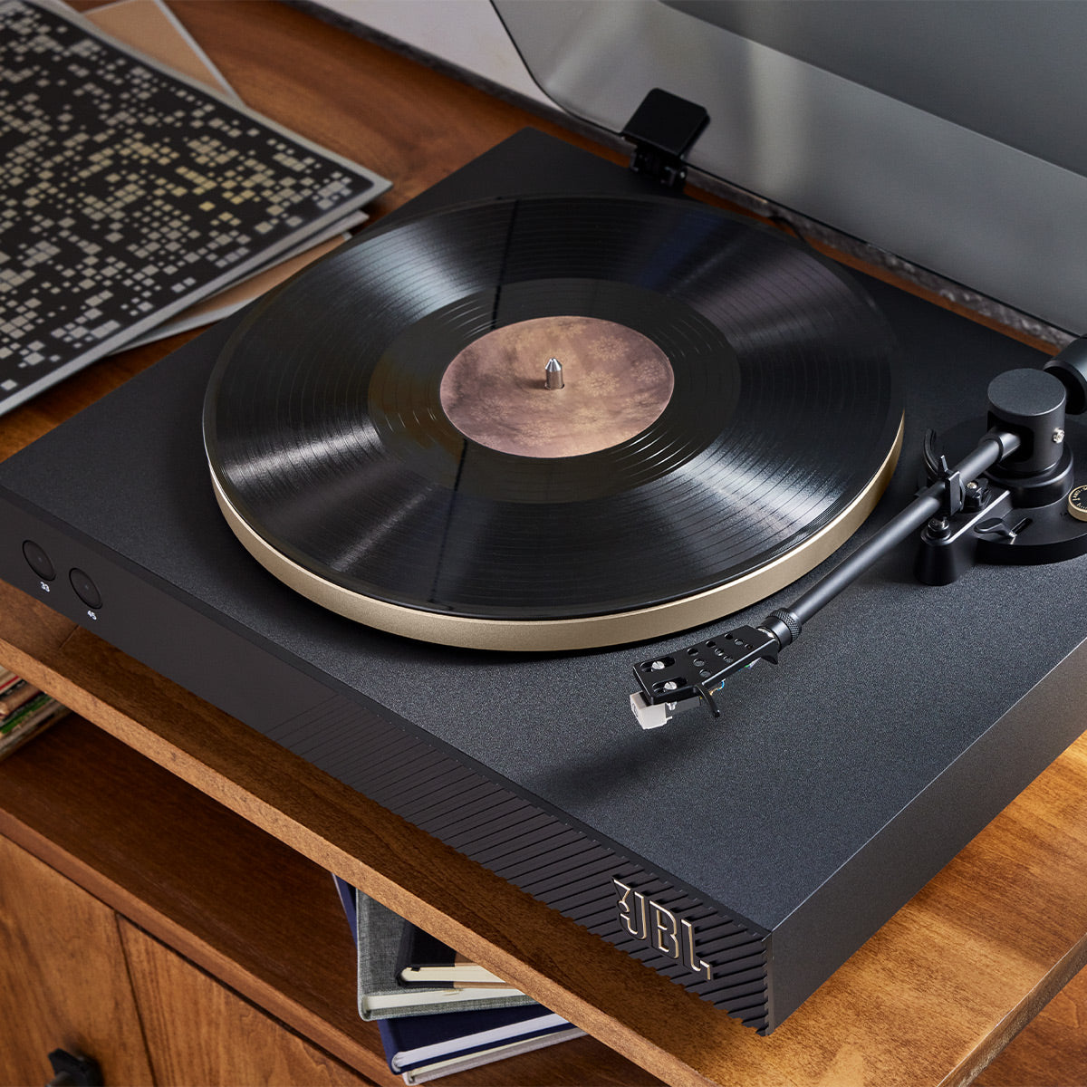 JBLSpinner BT Semi-Automatic Bluetooth Turntable with Authentics 500 Wireless Bluetooth Speaker (Black/Gold)