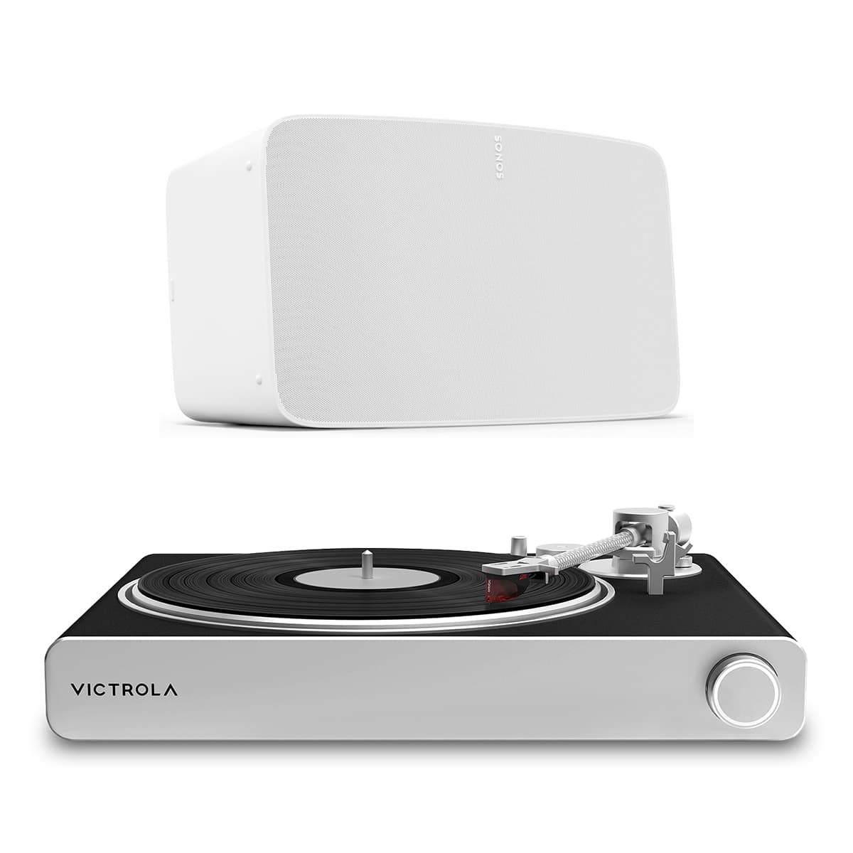 Stream Carbon Turntable with Sonos Five Wireless Speaker for Streaming Music (White)