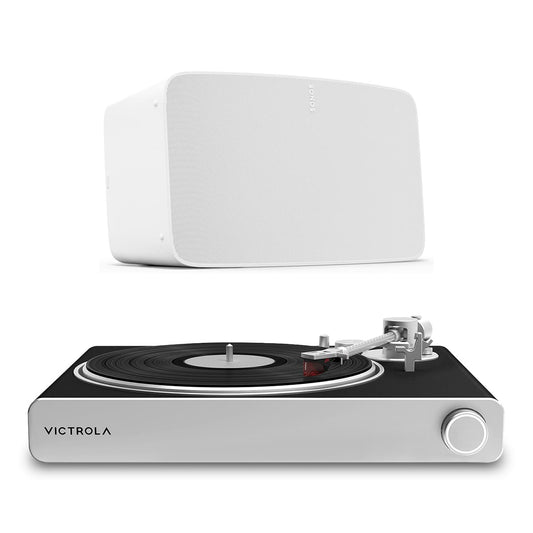 Stream Carbon Turntable with Sonos Five Wireless Speaker for Streaming Music (White)