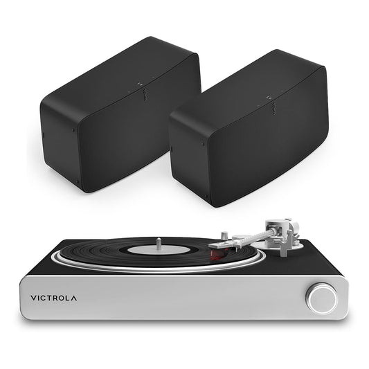 Stream Carbon Turntable with Pair of Sonos Five Wireless Speaker for Streaming Music (Black)