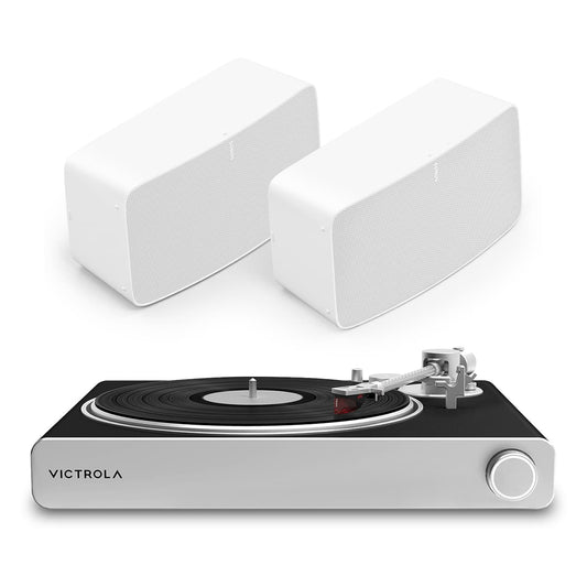Stream Carbon Turntable with Pair of Sonos Five Wireless Speaker for Streaming Music (White)
