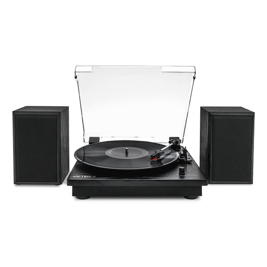 Montauk Bluetooth Turntable System with Bookshelf Speakers (Black)
