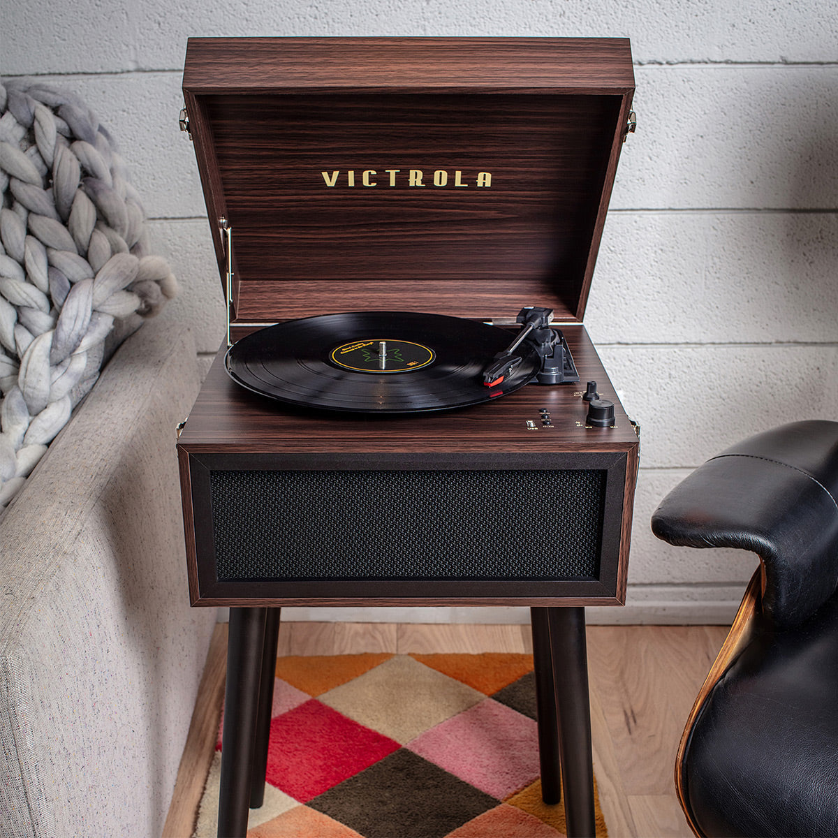 Liberty Bluetooth Record Player Stand with 3-Speed Turntable (Espresso)