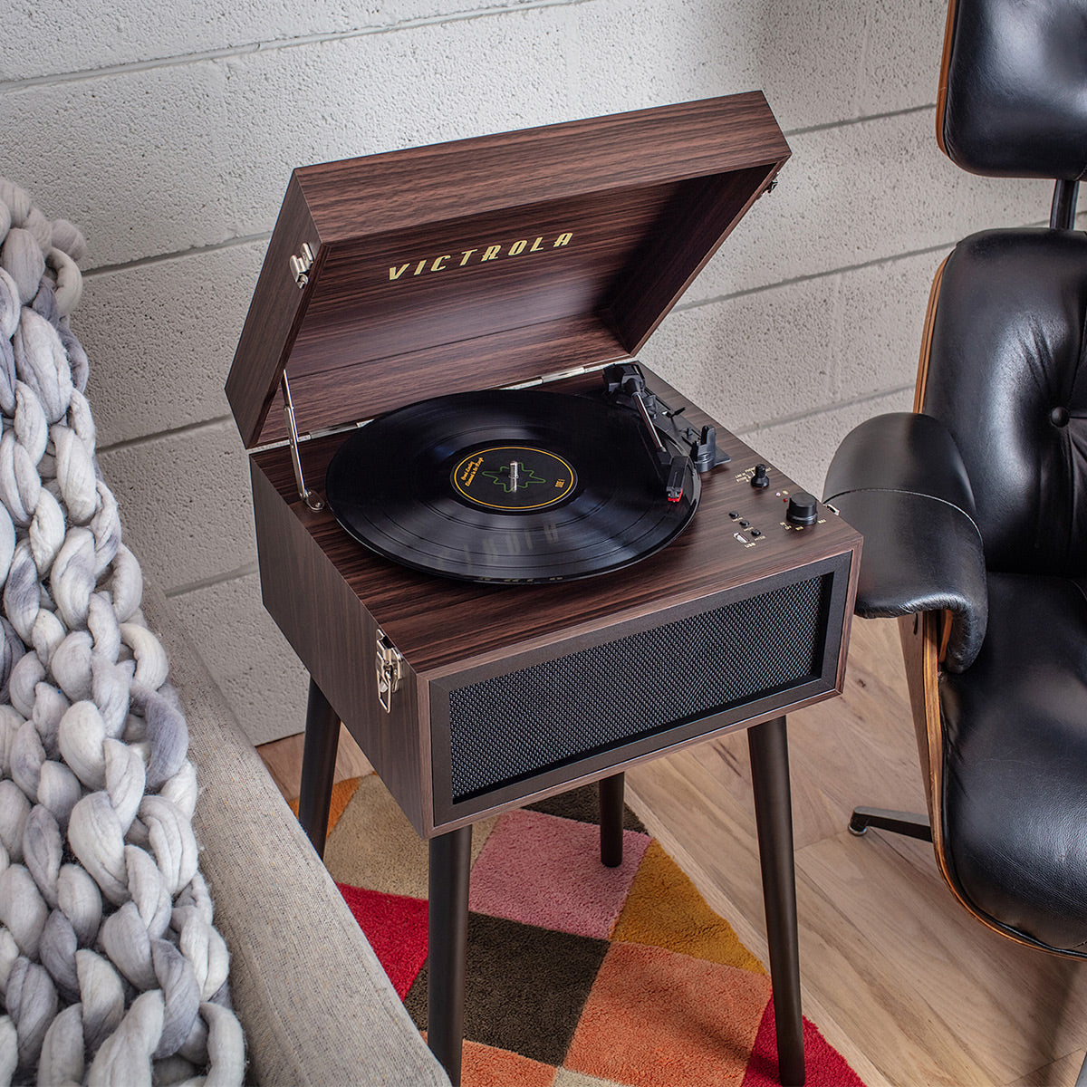 Liberty Bluetooth Record Player Stand with 3-Speed Turntable (Espresso)