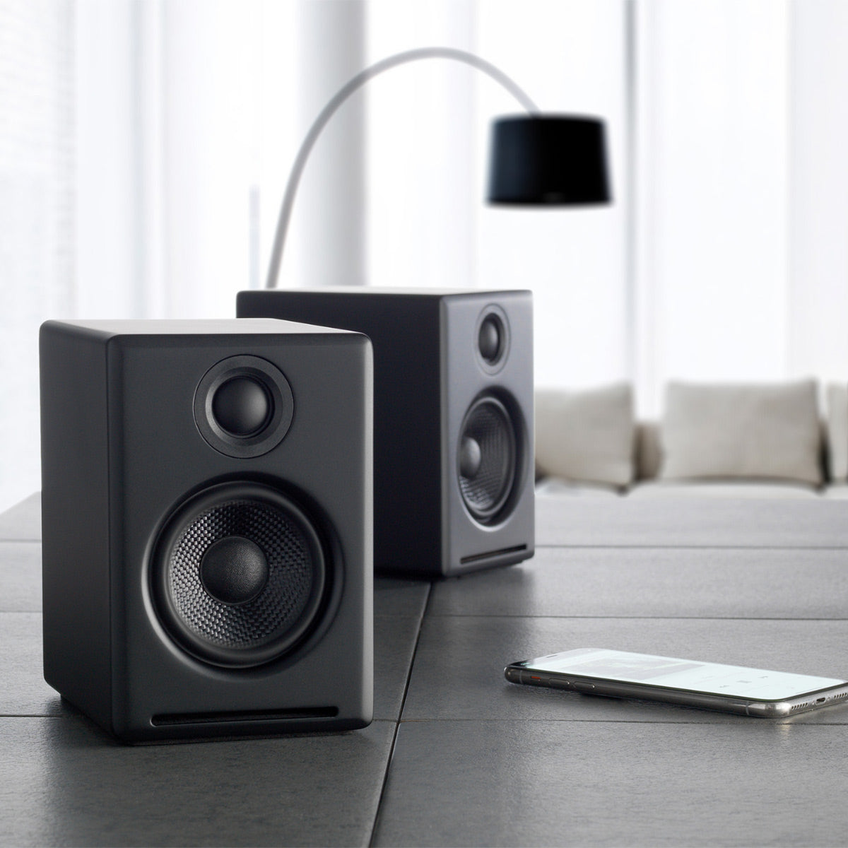 AudioTechnica AT-LP60X-BK Fully Automatic Belt-Drive Stereo Turntable (Black) with Audioengine A2+ Premium Powered Wireless Desktop Speakers - Pair (Black)