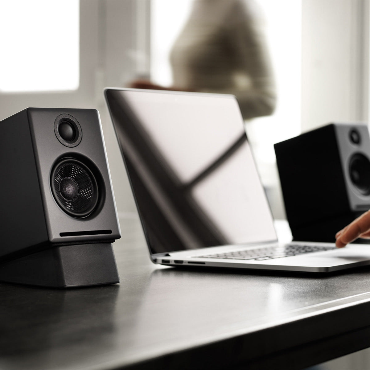 AudioTechnica AT-LP60X-BK Fully Automatic Belt-Drive Stereo Turntable (Black) with Audioengine A2+ Premium Powered Wireless Desktop Speakers - Pair (Black)