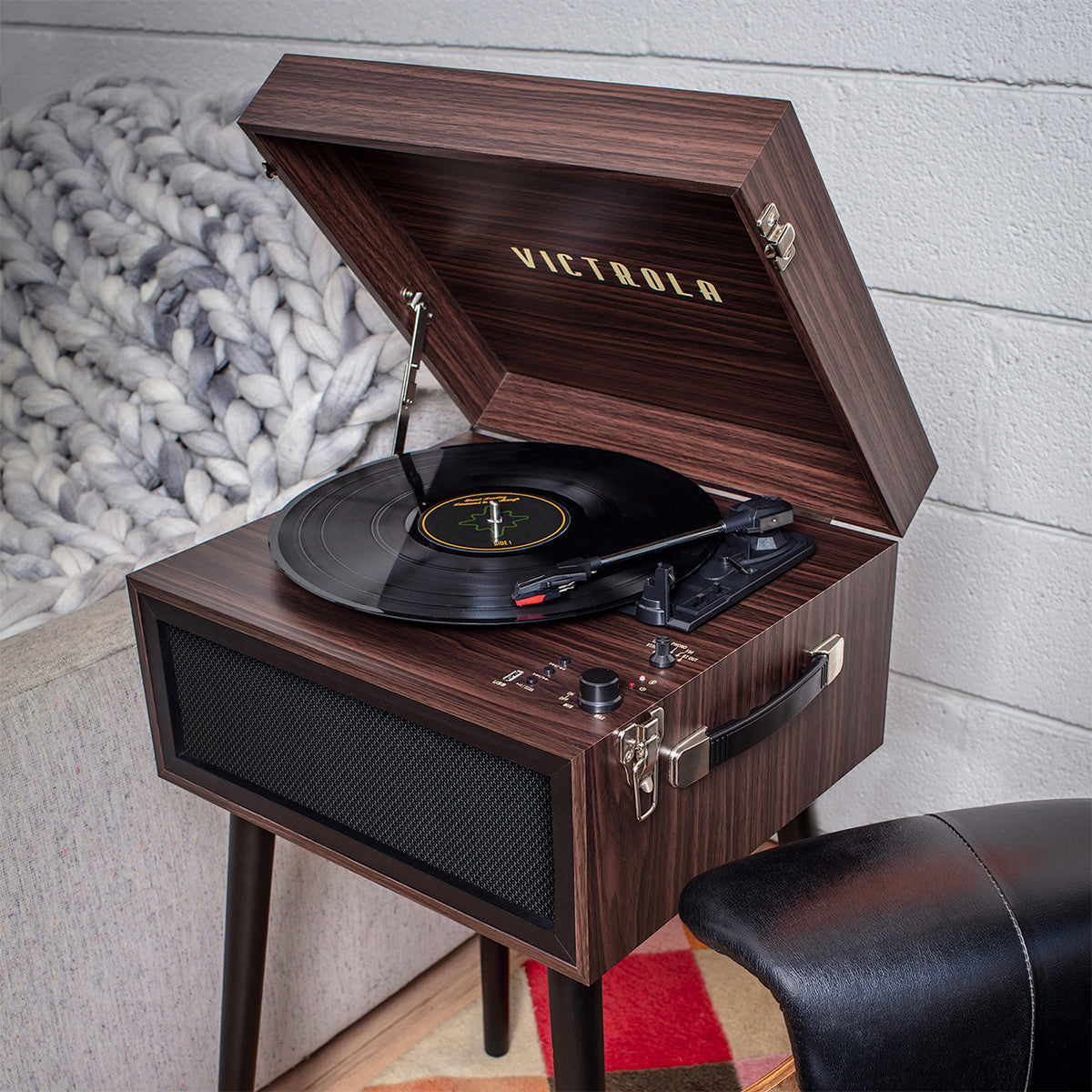 Liberty Bluetooth Record Player Stand with 3-Speed Turntable (Espresso)