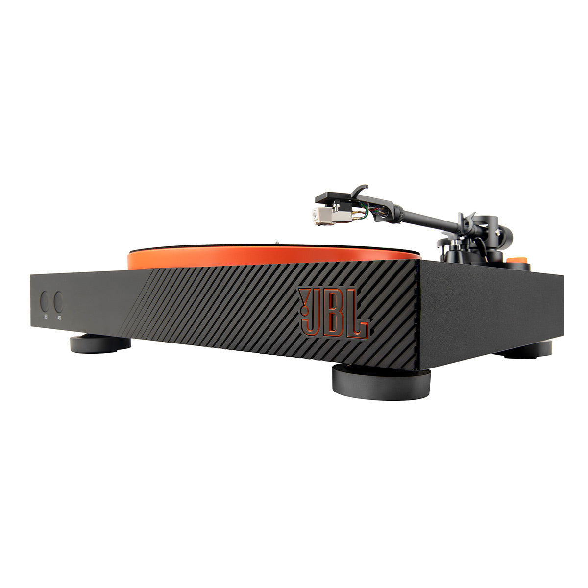 JBLSpinner BT Semi-Automatic Bluetooth Turntable (Black/Orange) with Charge 5 Portable Bluetooth Speaker (Black)