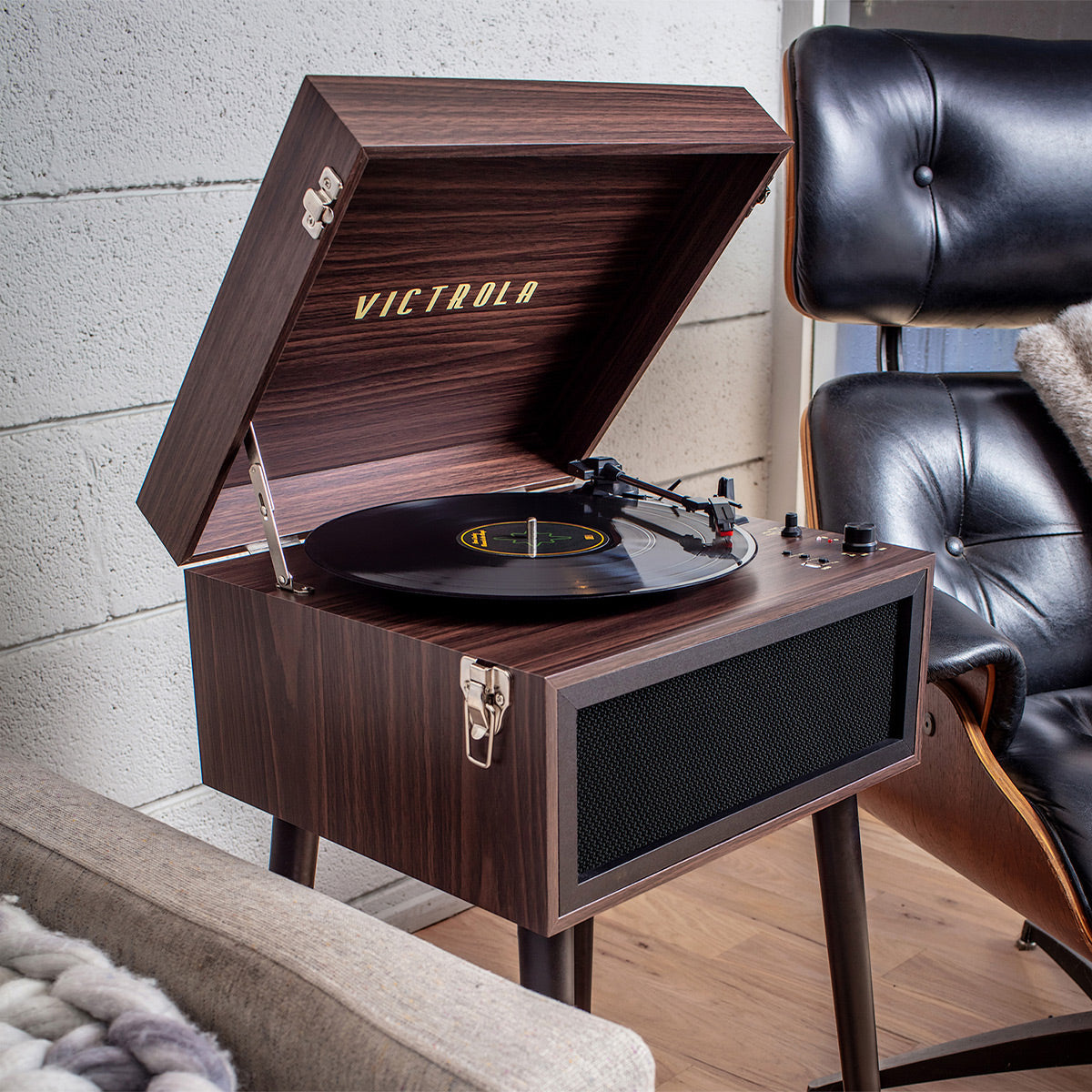 Liberty Bluetooth Record Player Stand with 3-Speed Turntable (Espresso)