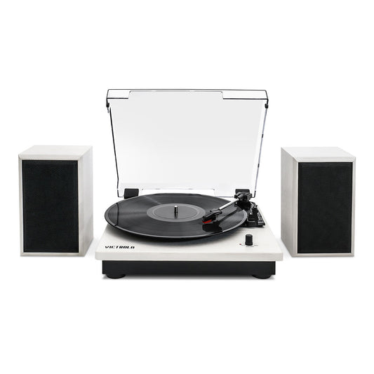 Montauk Bluetooth Turntable System with Bookshelf Speakers (White)