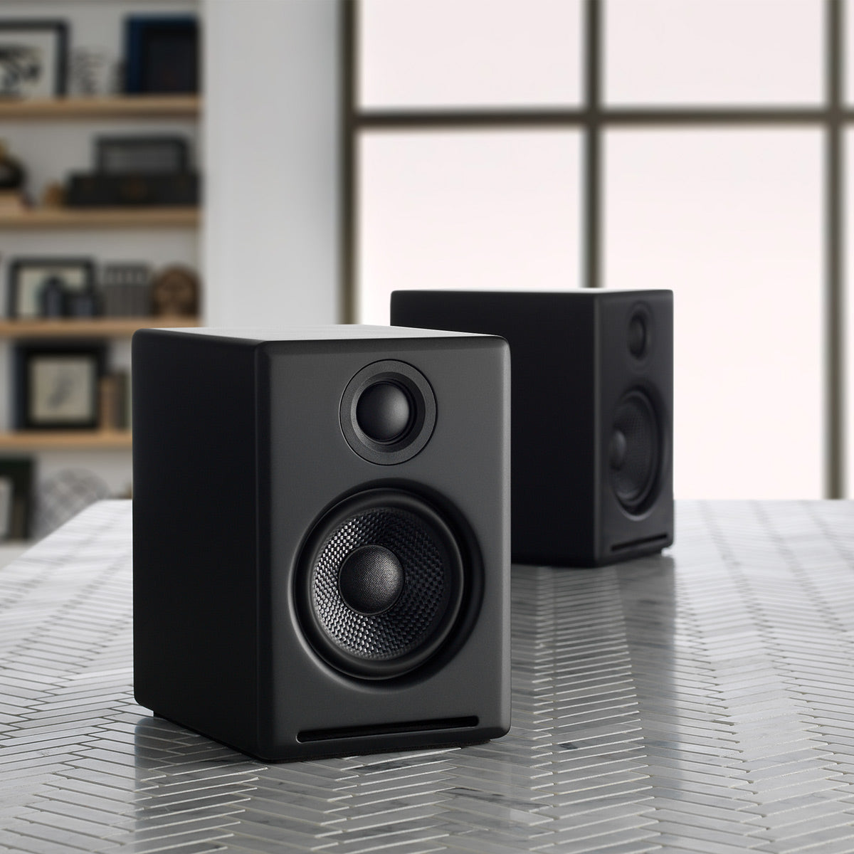 AudioTechnica AT-LP60X-BK Fully Automatic Belt-Drive Stereo Turntable (Black) with Audioengine A2+ Premium Powered Wireless Desktop Speakers - Pair (Black)