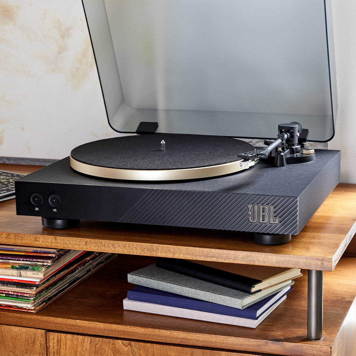 JBLSpinner BT Semi-Automatic Belt-Drive Turntable with Bluetooth 5.3 and Installed Audio Technica Cartridge (Black & Gold)