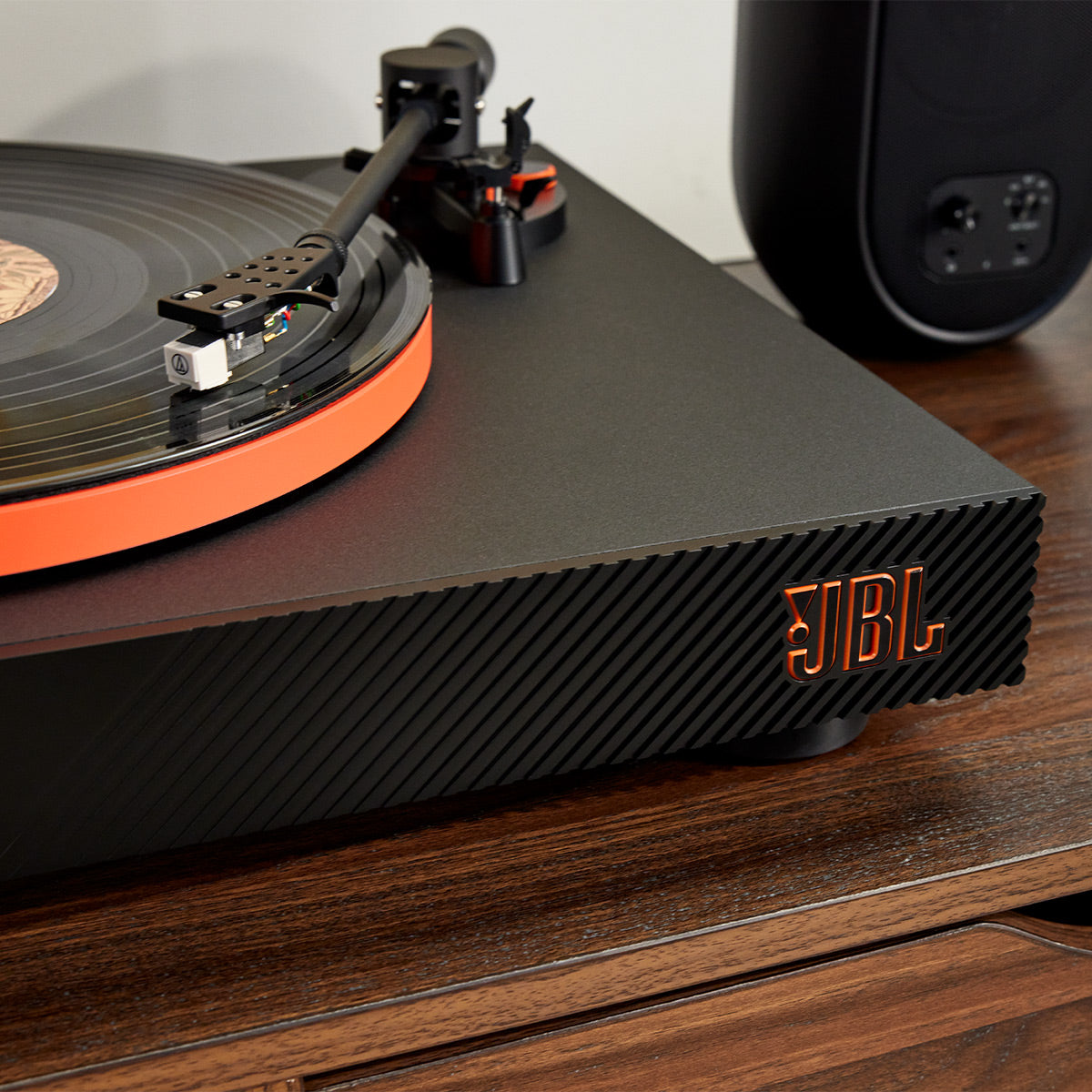JBLSpinner BT Semi-Automatic Bluetooth Turntable (Black/Orange) with Charge 5 Portable Bluetooth Speaker (Black)
